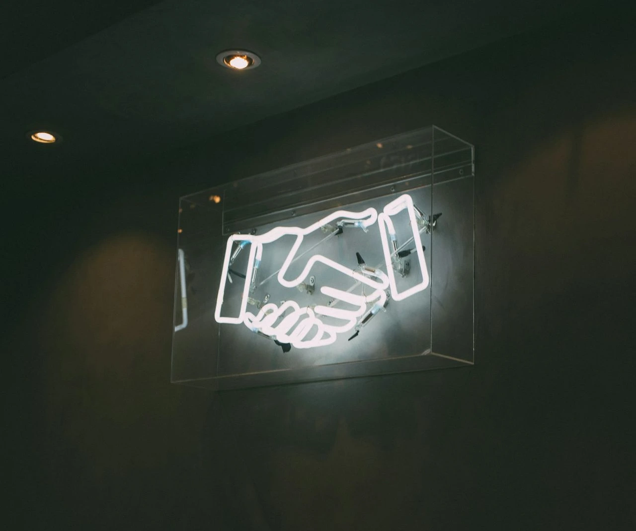 human hand neon signage